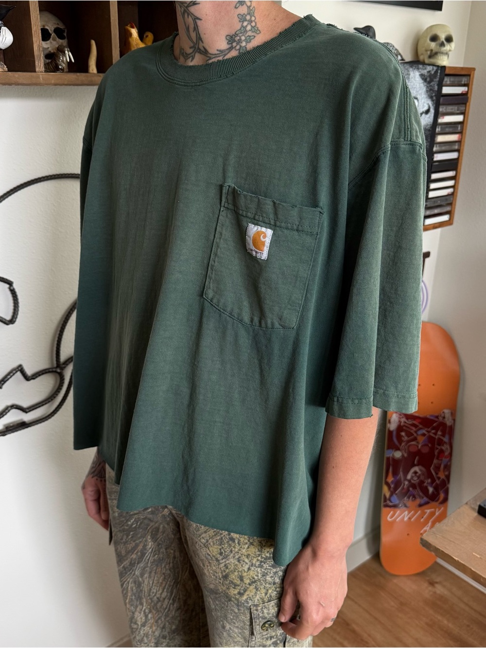 Carhartt K87 Hunter Green Cropped Faded S/S Pocket Tee ~ Size 2XL - Picture 2 of 8
